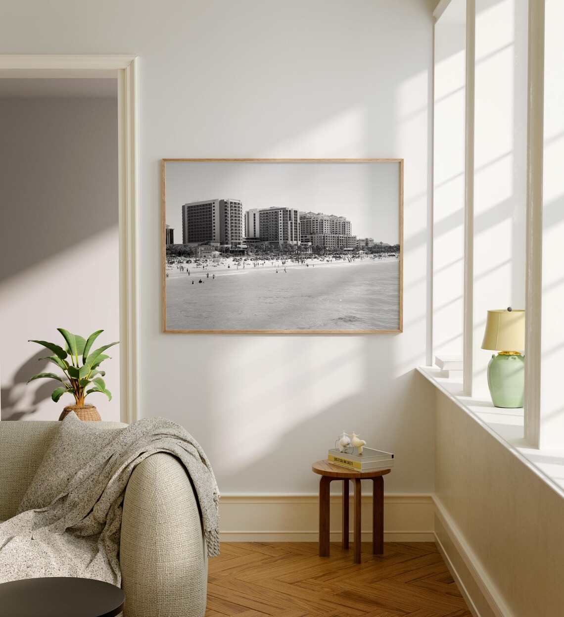Clearwater Beach High Rise Hotels Black and White Coastal Poster - Image 5
