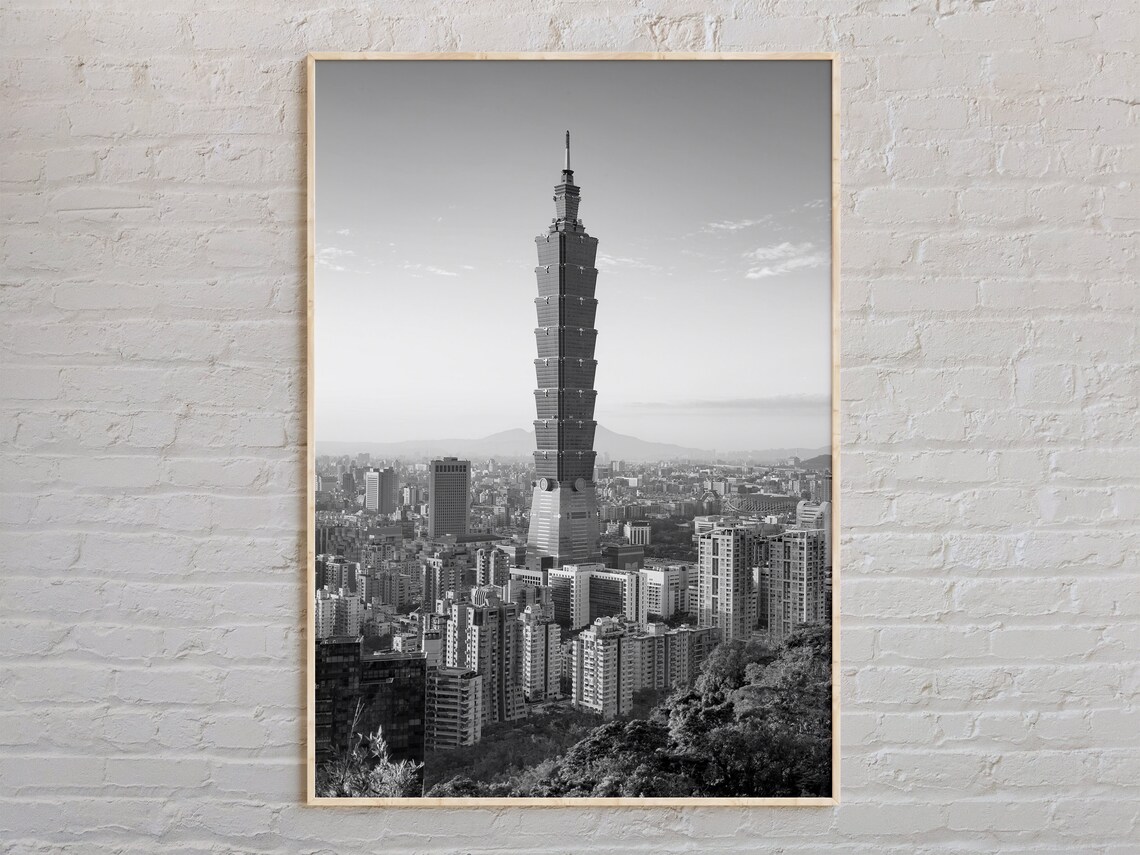 Taipei 101 Tower Black And White Photography Poster Taiwan Skyline