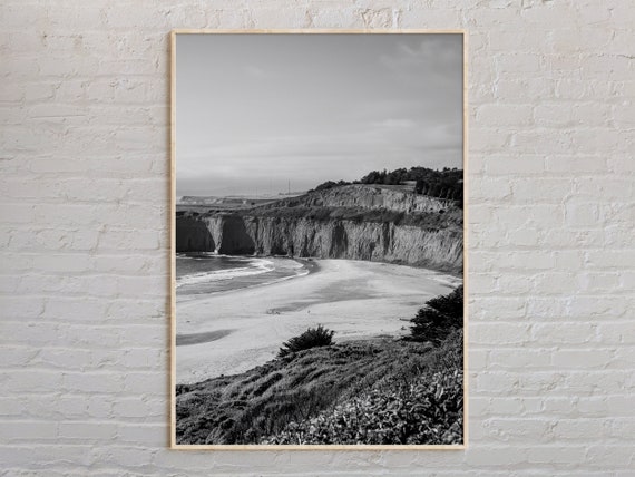 Black And White Half Moon Bay Print Wall Art Poster Photo Decor