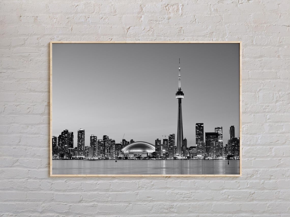 Toronto CN Tower Skyline Evening Black And White Cityscape Wall Art