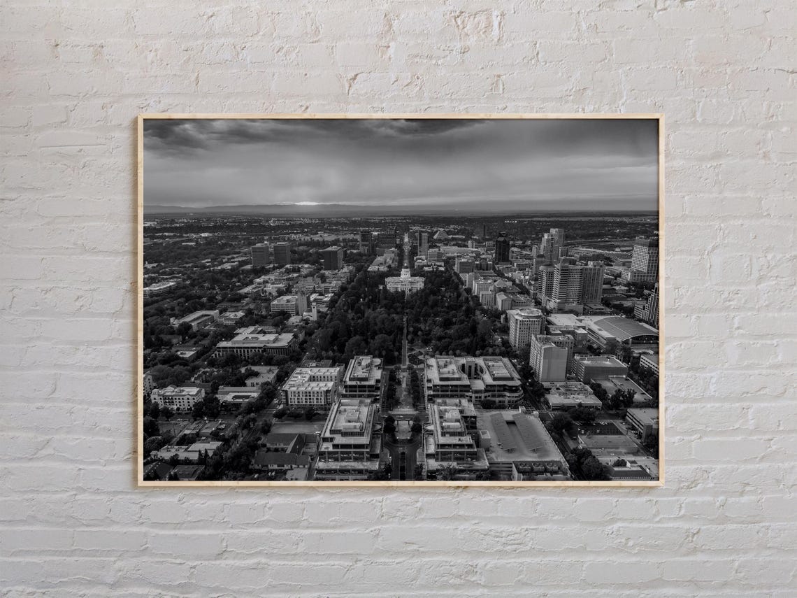 Black And White Sacramento Aerial Cityscape California Photo Poster