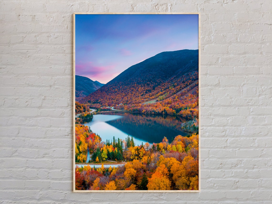 Real Photo New Hampshire White Mountains Fall Lake Sunset Poster