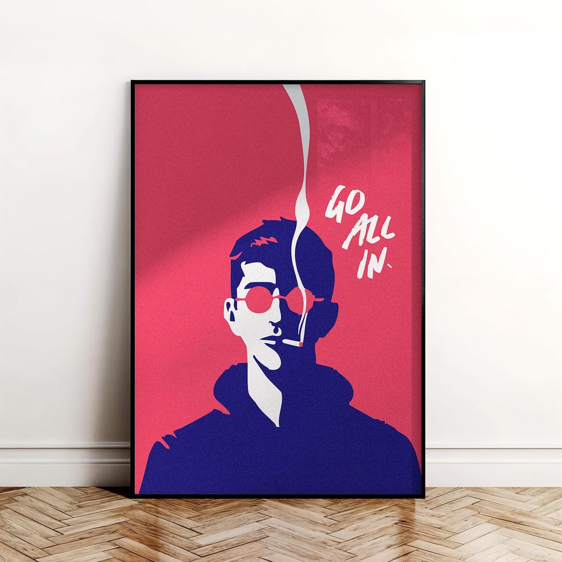 Go All In Motivational Pop Art Man Sunglasses Red Quote Poster
