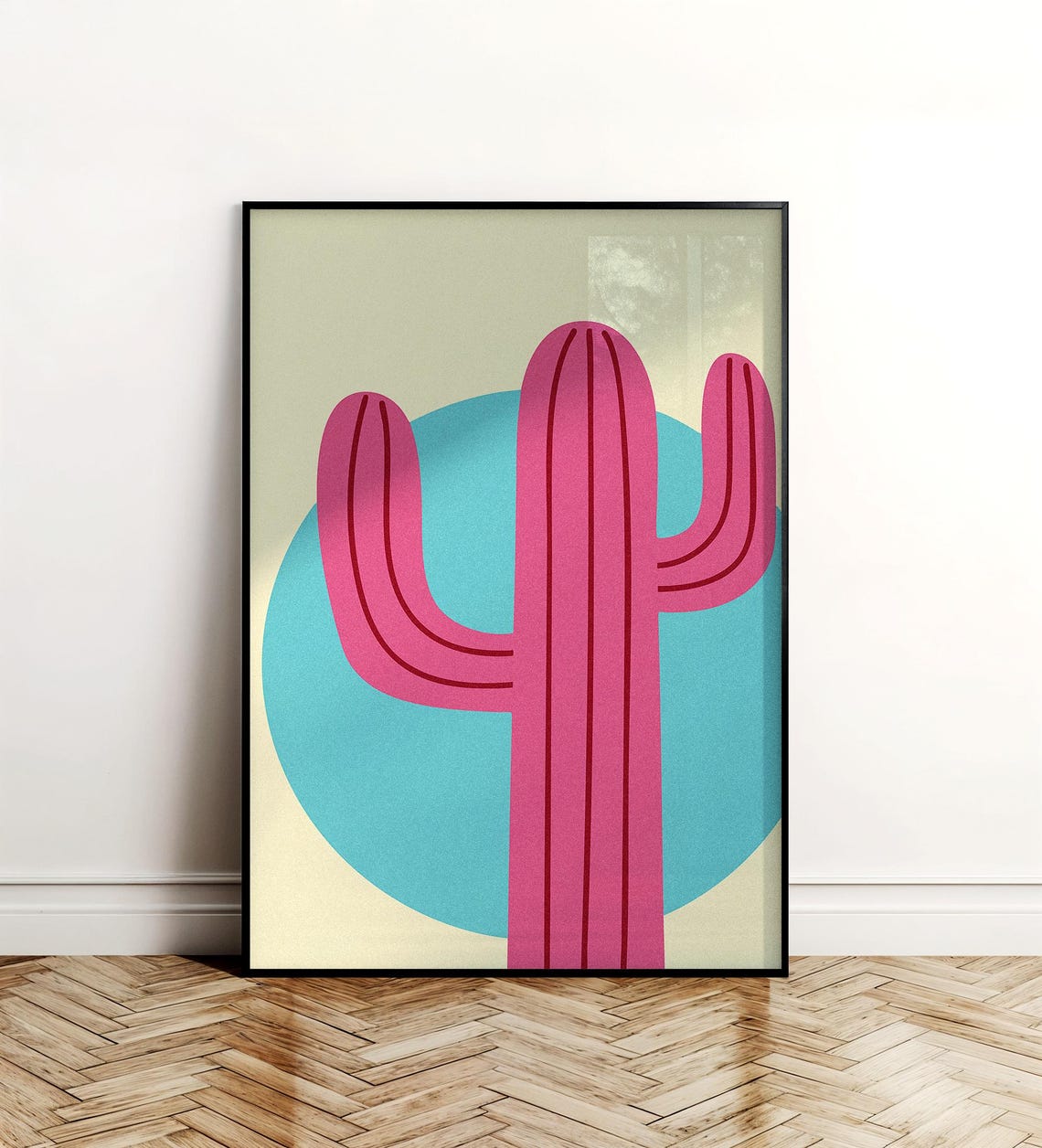 Pink Saguaro Cactus Turquoise Sun Bold Modern Desert Pop Art Poster