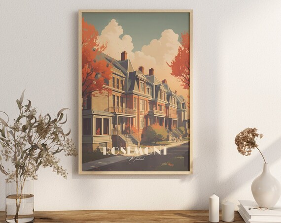 Rosemont Montreal Autumn Row Houses Vintage Neighborhood Travel Poster