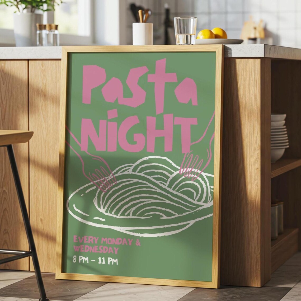 Pasta Night Minimalist Kitchen Art Print