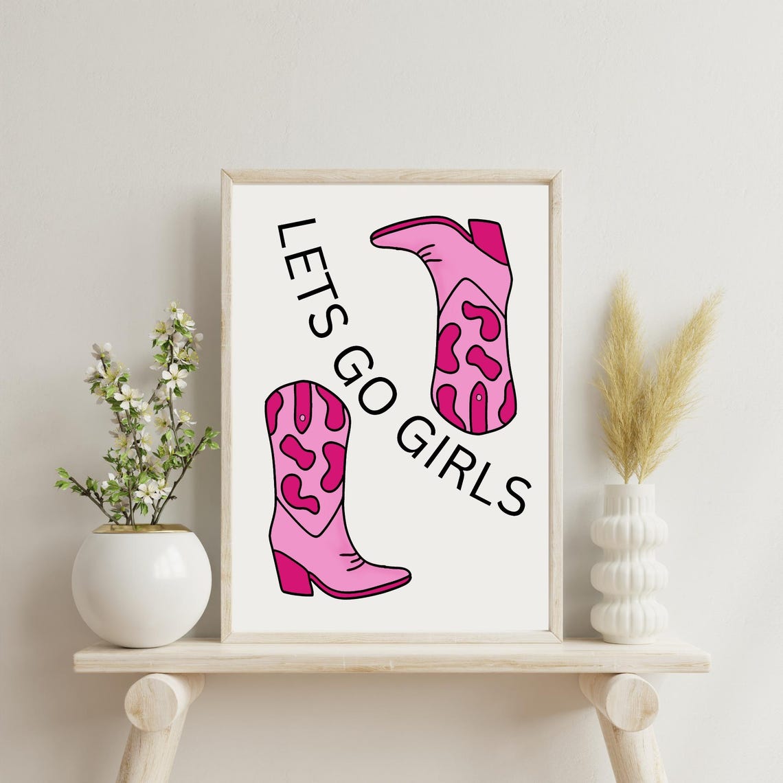 Lets Go Girls Pink Cowboy Boots Western Bachelorette Party Poster
