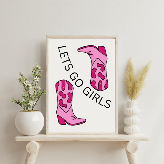 Lets Go Girls Pink Cowboy Boots Western Bachelorette Party Poster