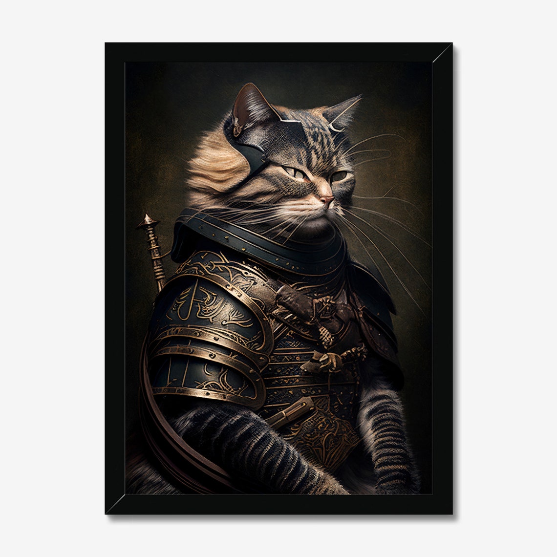 Regal Samurai Cat In Ornate Armor Dramatic Feline Portrait Print
