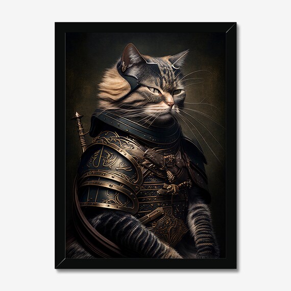 Regal Samurai Cat In Ornate Armor Dramatic Feline Portrait Print