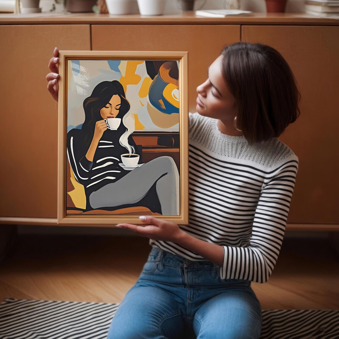 Modern Woman Coffee Art Print, Abstract Portrait - Image 4