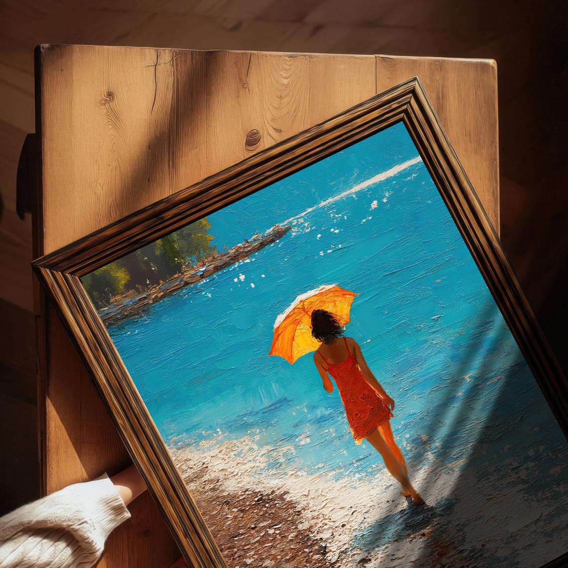 Sunny Beach Woman, Impressionist Coastal Art Print - Image 4