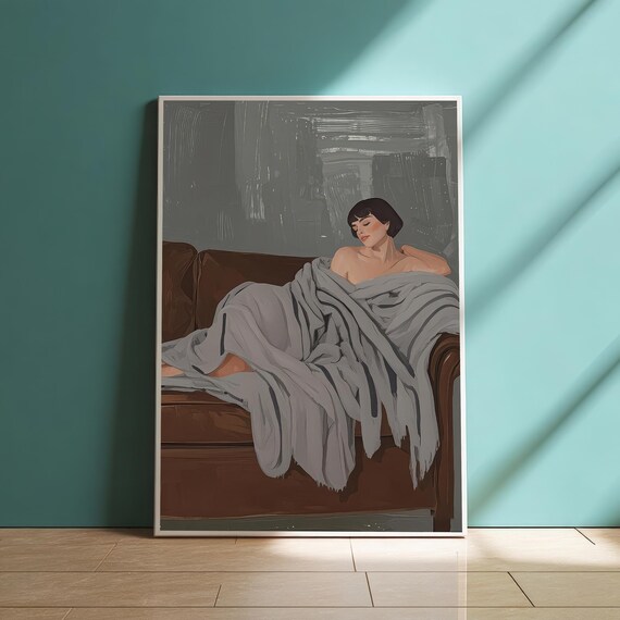 Minimalist Reclining Woman On Couch Portrait