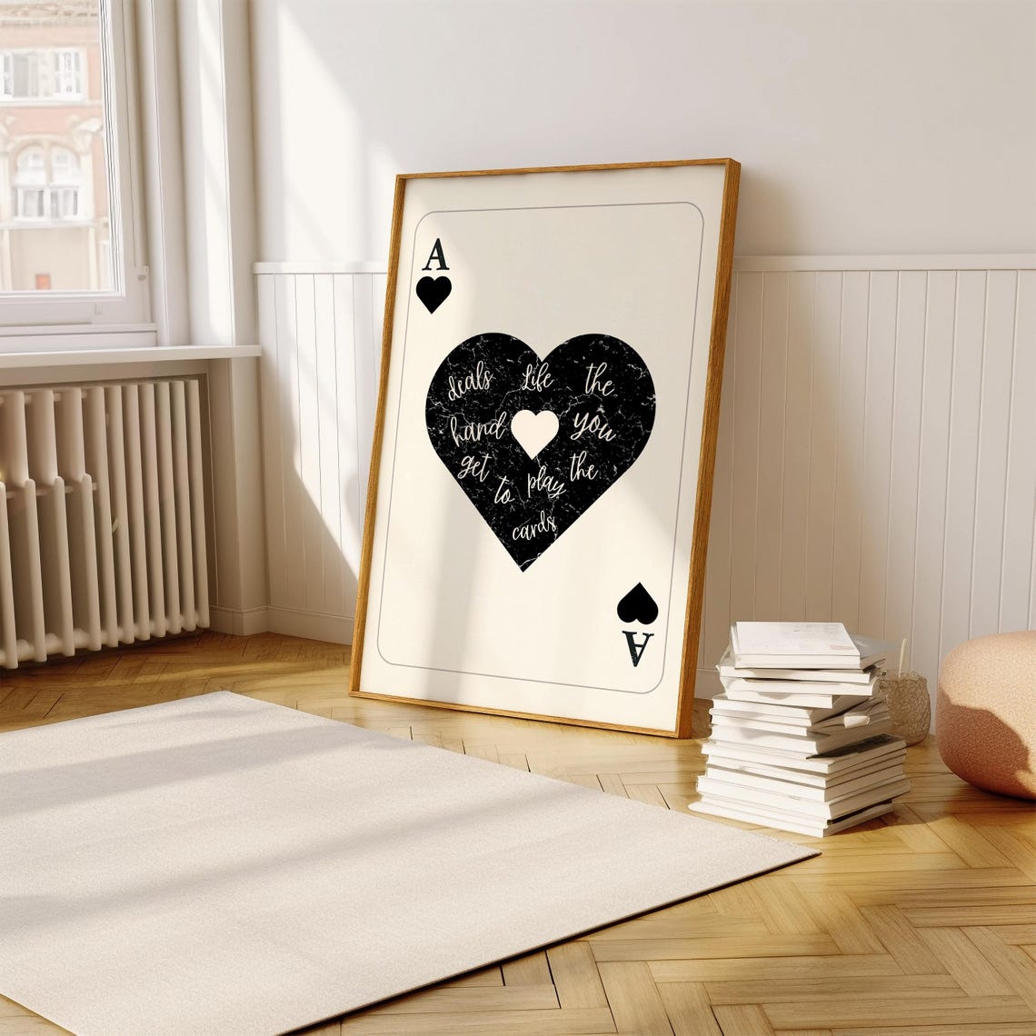 Ace of Hearts Playing Card Life Quote Minimal Black and White Wall Art - Image 3