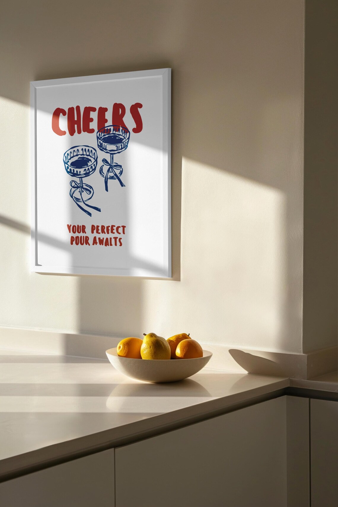 Cheers Your Perfect Pour Awaits Blue Cocktail Coupe Glasses Poster - Image 2