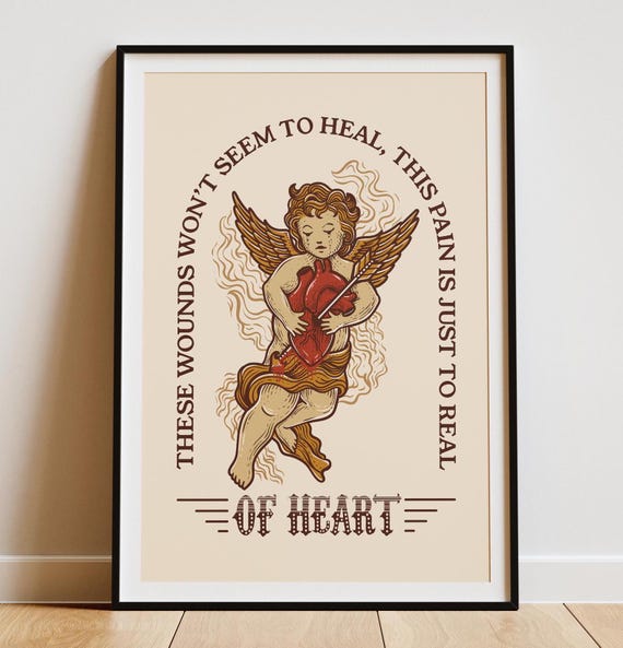 Romantic Cupid Poster Vintage Charm Art Typography Print Gothic Home Decor Retro Angel Illustration Dorm Room Baroque Art