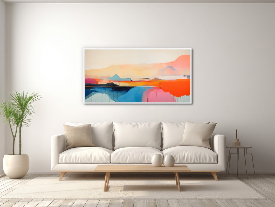 Abstract Landscape Painting Framed Print Large Modern Wall Art Minimal Contemporary Artwork Bold Color Abstract Terrain - Image 3