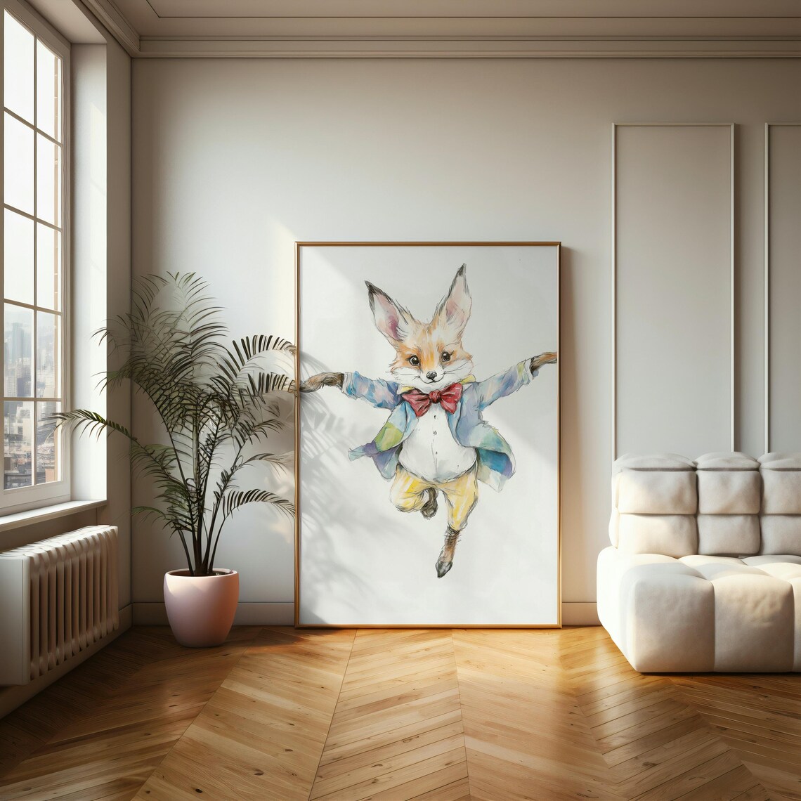 Gentleman Fox In Red Bow Tie Leaping Watercolor Animal Poster - Image 2