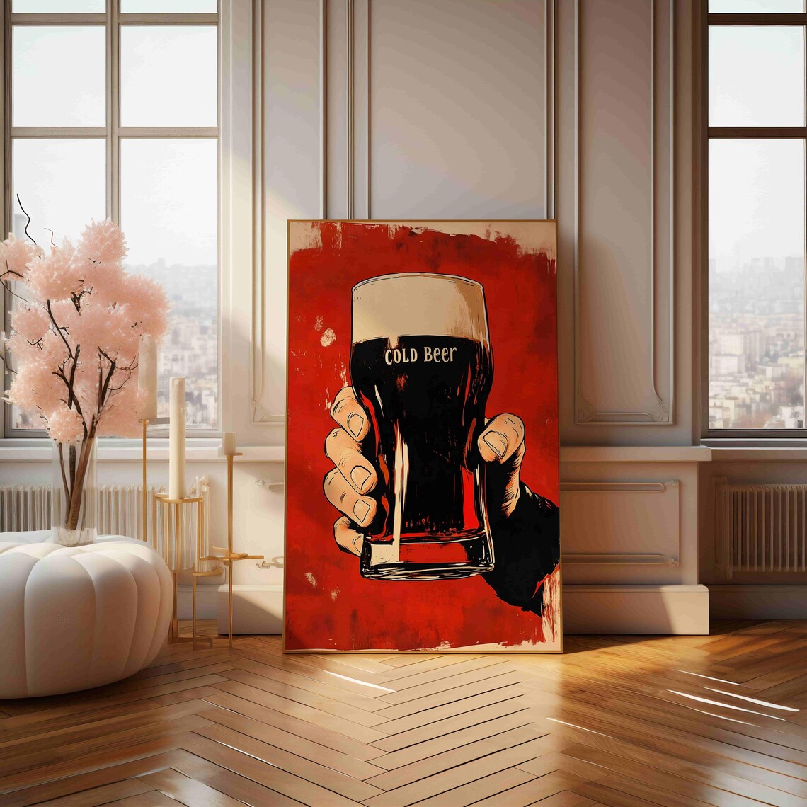 Retro Cold Beer Hand Holding Dark Pint Glass Vintage Bar Art Poster - Image 4