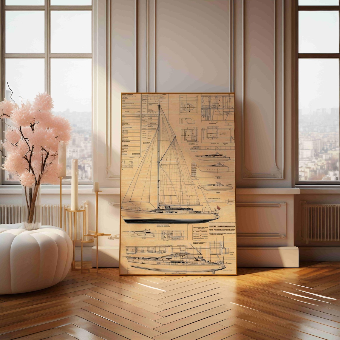 Classic Yacht Blueprint Poster, Nautical Art Print - Image 4