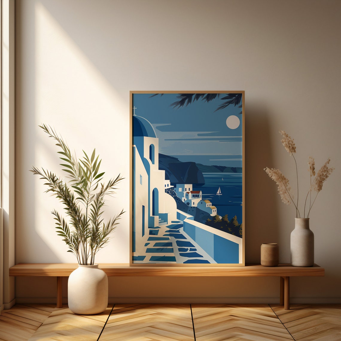 Santorini Blue Dome Church Minimalist Greece Travel Art Poster - Image 3