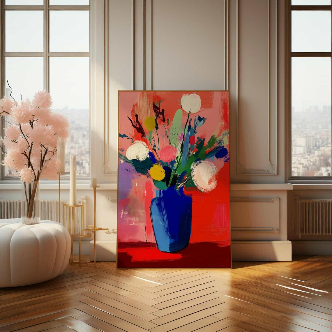 Abstract Flower Bouquet in Blue Vase Bold Brushstroke Art Poster - Image 4