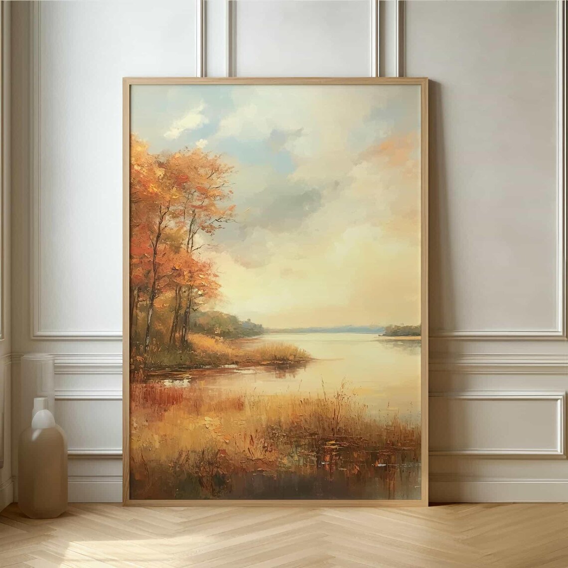 Serene Autumn Lake with Golden Trees Tranquil Landscape Poster