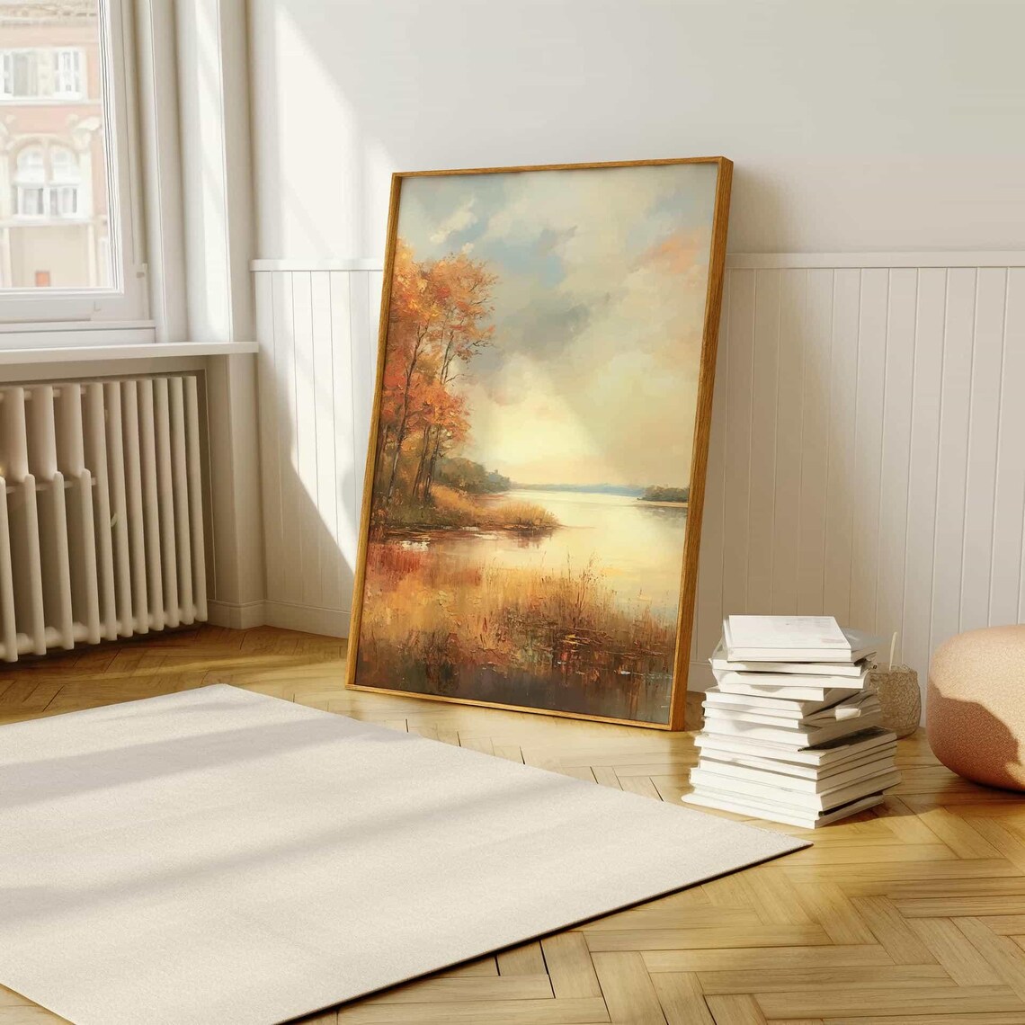 Serene Autumn Lake with Golden Trees Tranquil Landscape Poster - Image 5