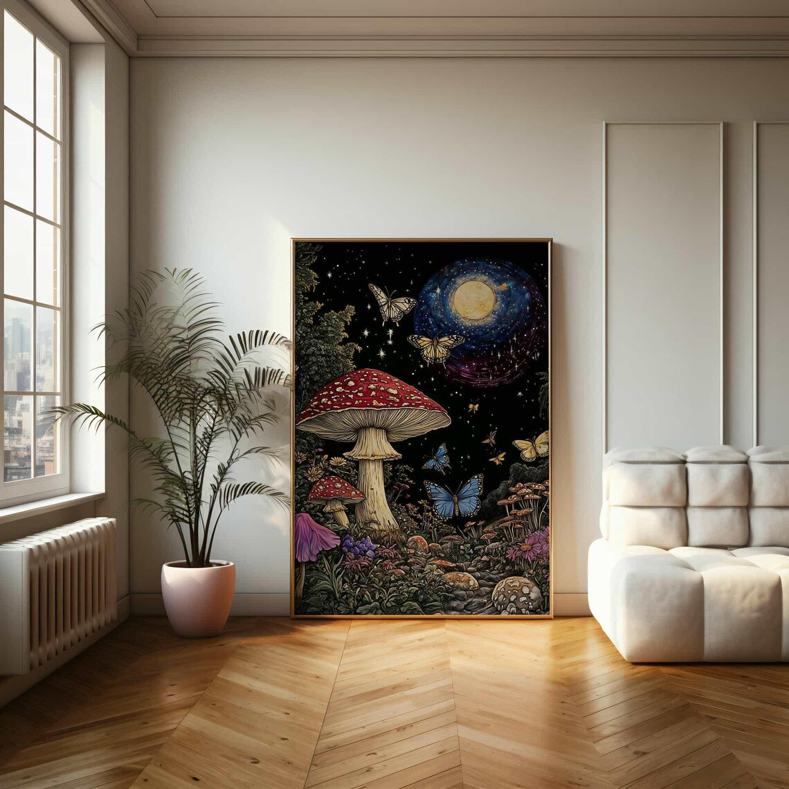 Mystical Mushroom Forest, Whimsical Night Illustration - Image 2