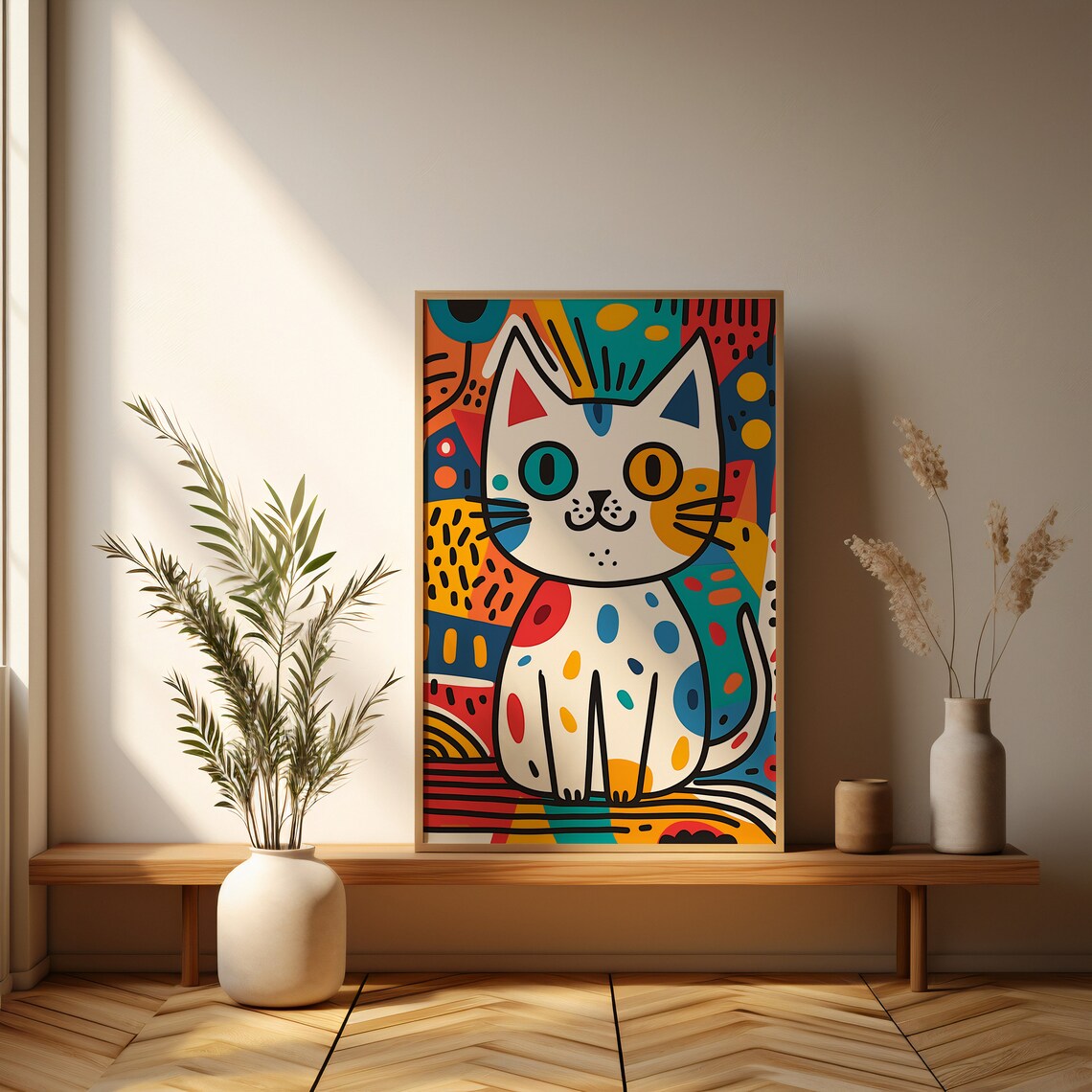 Colorful Pop Art Cat Doodle Whimsical Kitty Illustration Poster - Image 3
