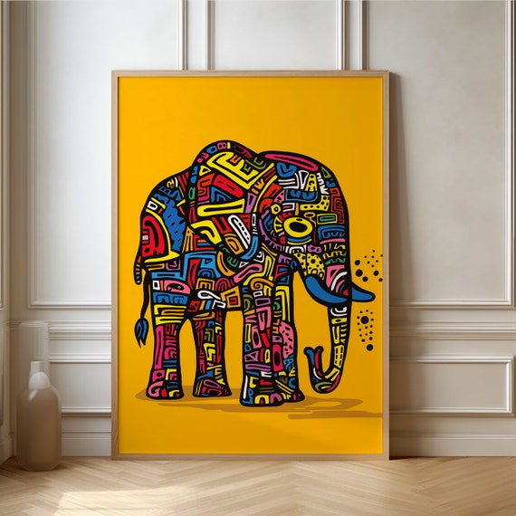 Colorful Pop Art Geometric Elephant Poster Unique Animal Art For Contemporary Decor