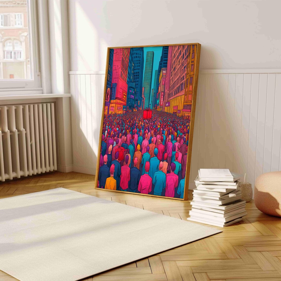 Vibrant Pop Art City Street Crowd Neon Colors Illustration Poster - Image 5