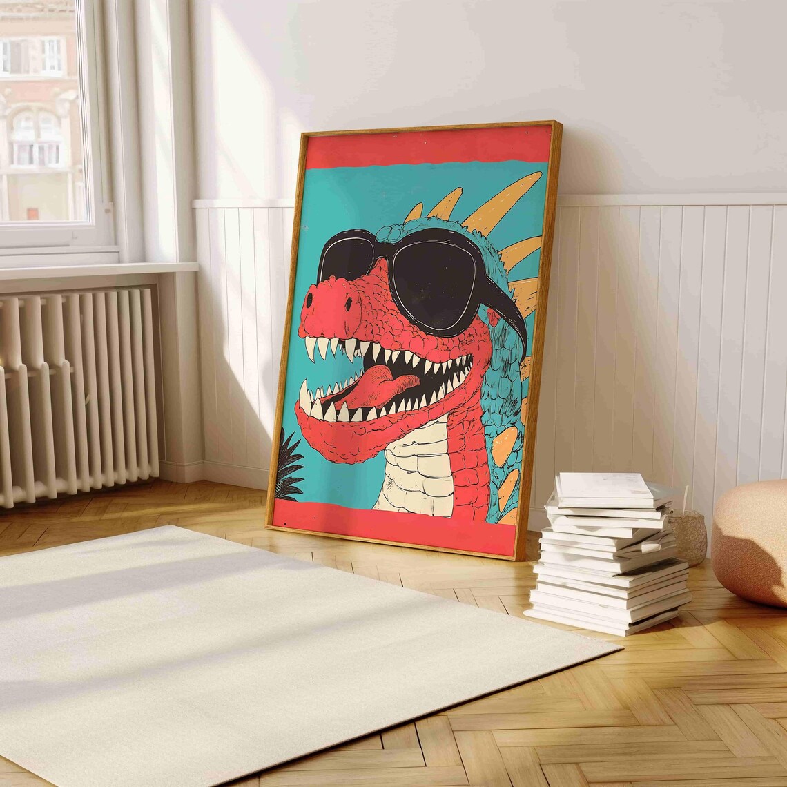 Retro Red Dinosaur Wearing Sunglasses Bold Pop Art Kids Poster - Image 5