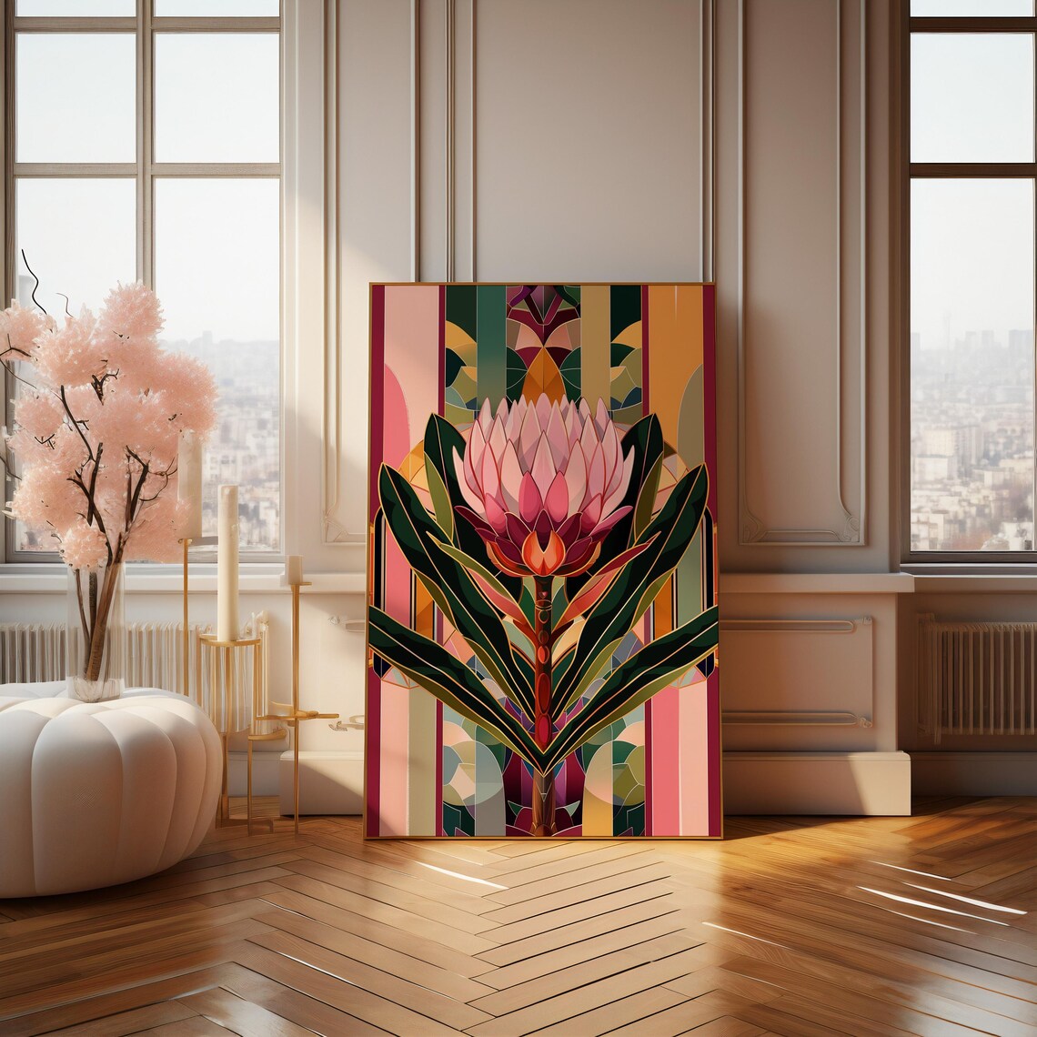 Art Deco Protea, Stained Glass Style Poster Print - Image 4