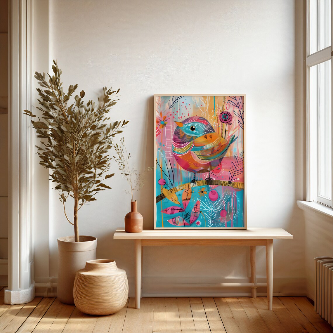 Whimsical Bird Art Print, Modern Living Room Decor - Image 2