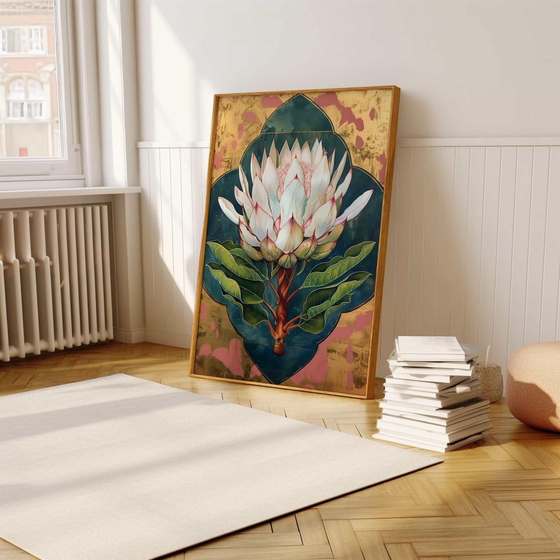 Majestic White King Protea Gold Leaf Ornate Botanical Art Poster - Image 5