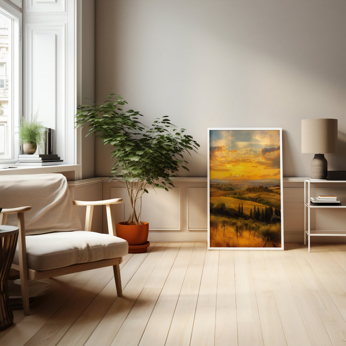 Tuscan Farmhouse at Sunset Among Cypress Trees and Hills Poster - Image 4