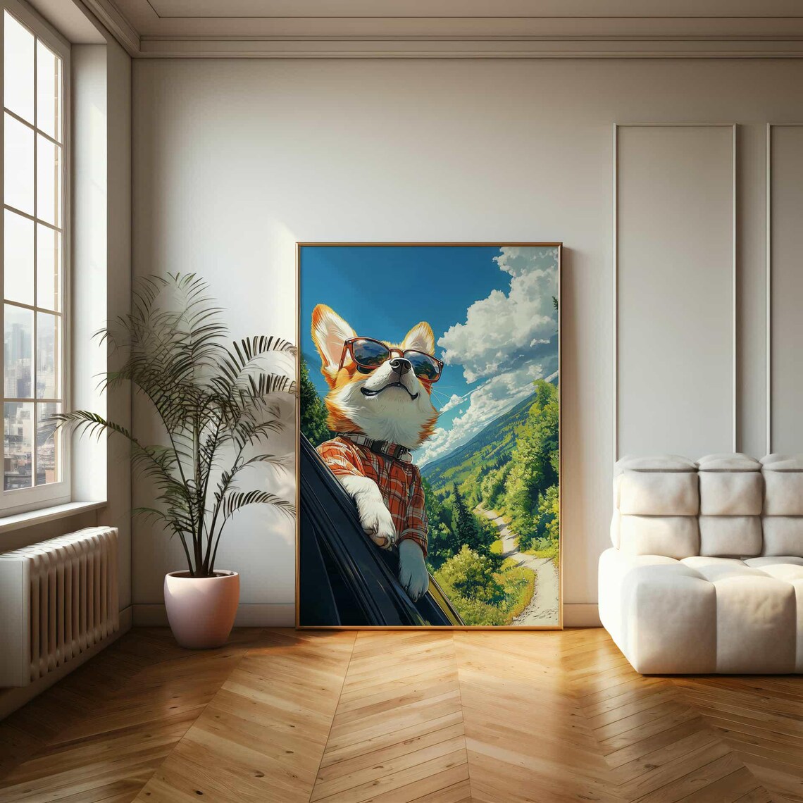 Smiling Corgi In Sunglasses And Plaid Shirt Mountain Road Trip Poster - Image 2
