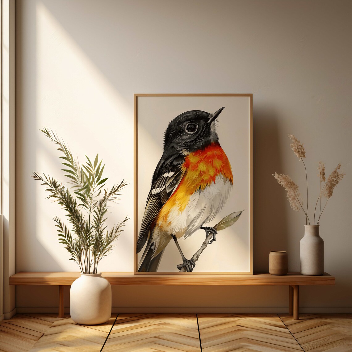 Black Headed Orange Breasted Songbird Portrait Framed Art Poster - Image 3