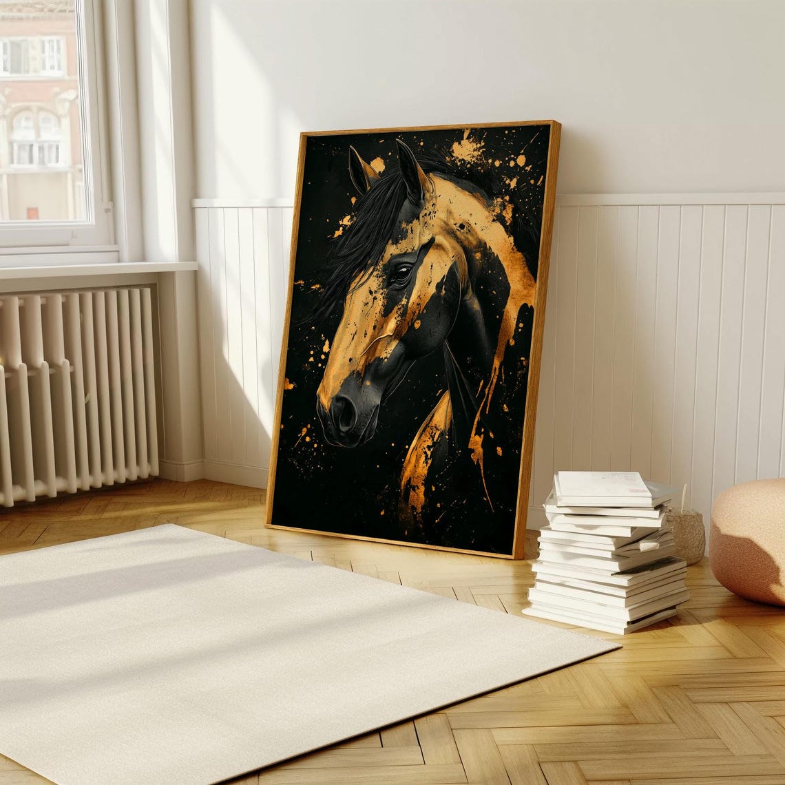 Black and Gold Horse Portrait Dramatic Splash Art Wall Poster - Image 5
