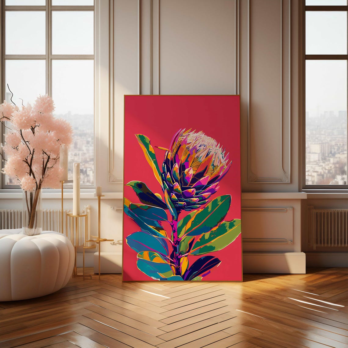 Bright Bold Protea Poster Contemporary Pop Art Flower Wall Print - Image 4