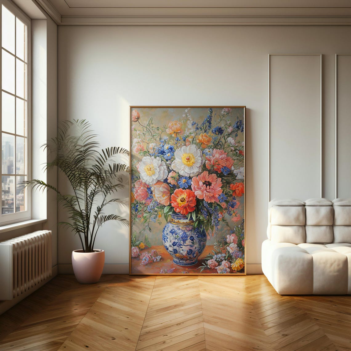 Wildflower Bouquet in Blue Porcelain Vase Dutch Still Life Poster - Image 2