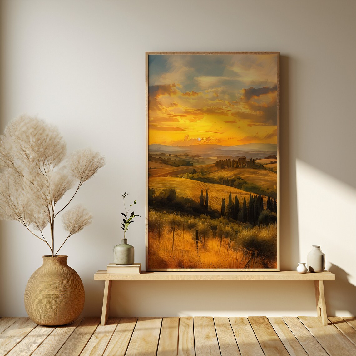 Tuscan Farmhouse at Sunset Among Cypress Trees and Hills Poster - Image 2