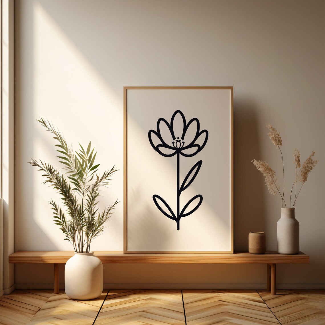 Bold Black Outline Flower Icon Minimalist Single Line Art Poster - Image 3