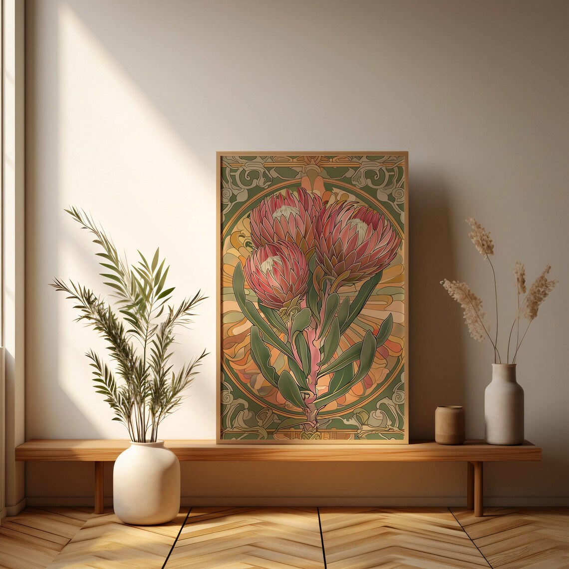 Art Nouveau Floral Protea Flower Botanical Poster - Image 2