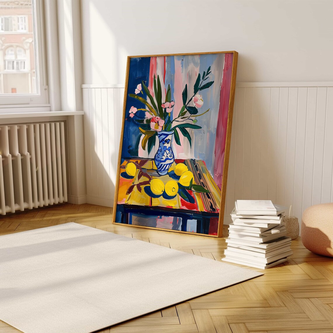 Lemons And Flowers In Blue Vase Colorful Still Life Painting Poster - Image 5