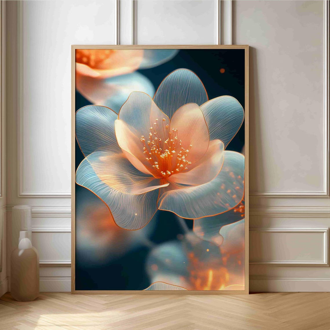 Translucent Glowing Flower Macro On Dark Teal Ethereal Art Print