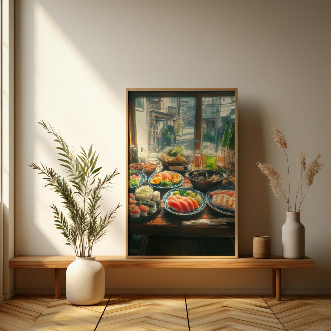 Anime Style Japanese Restaurant Feast Table Food Illustration Poster - Image 3