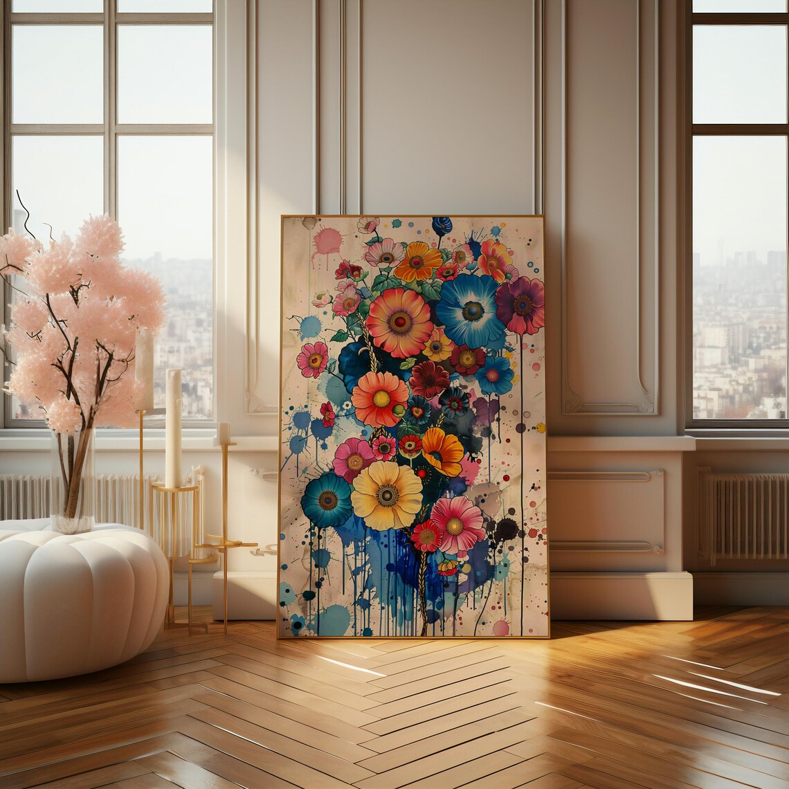 Colorful Wildflower Bouquet Watercolor Splash Floral Art Poster - Image 4