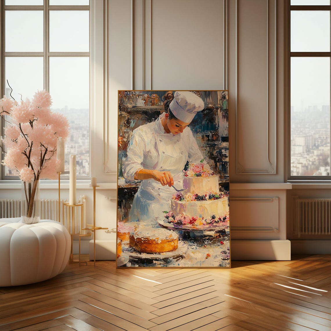 Female Pastry Chef Decorating Wedding Cakes Painting Kitchen Poster - Image 4